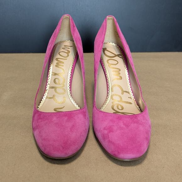 Sam Edelman Junie Hot Pink Block Heels Pumps Womens 8 Slip On Suede Leather - Picture 3 of 6
